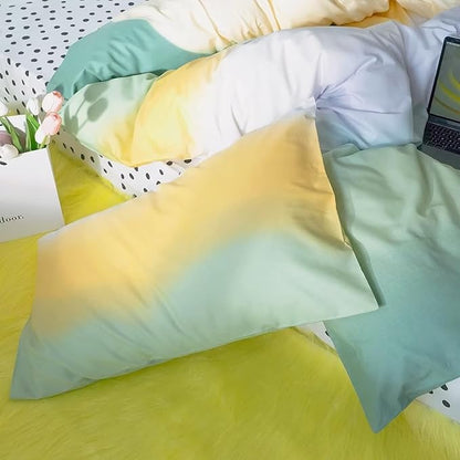 Green Gradient Comforter Set Queen Sage Green and Yellow Rainbow Bedding Comforter Set Multicolor Yellow Light Green Bedding Set Cotton Blanket Quilts Rainbow Color Comforter Set for Queen Bed