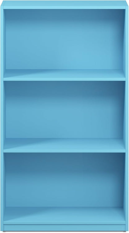 FURINNO Basic 3-Tier Bookcase Storage Shelves, Light Blue