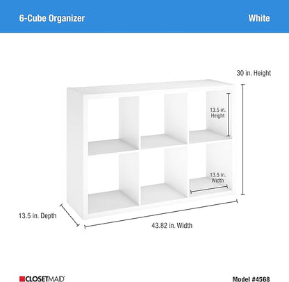 ClosetMaid 6 Cube Storage Shelf Organizer Bookshelf with Open Back, Vertical or Horizontal, Easy Assembly, Wood, White Finish