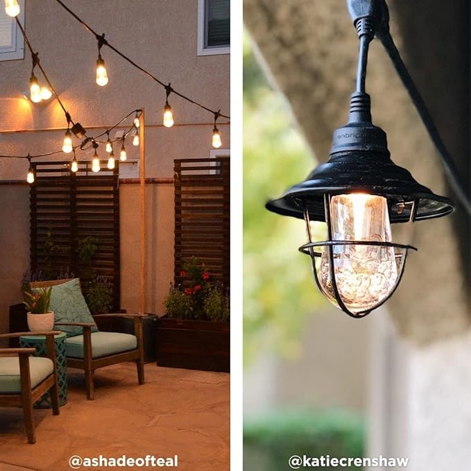 Enbrighten LED Outdoor String Lights 24ft Soft Warm White Patio Lights with Ultra-Durable Shatterproof and Waterproof Acrylic Bulbs for Balcony, Backyard, Porch, Gazebo, Deck, Party and Market, 35629