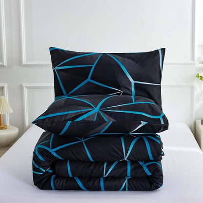 NTBED 3D Geometric Comforter Set for Boys Kids, Irregular Diamond Pattern Lightweight Microfiber Bedding Sets All Season (Blue, Twin)