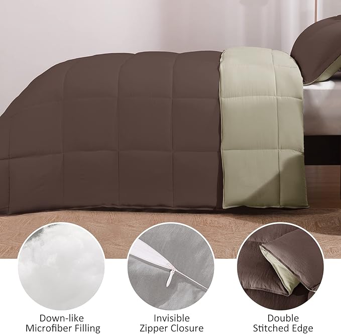 Basic Beyond Twin Comforter Set for Girls and Boys - Fluffy Twin Bed Comforter Set for All Seasons - Reversible Kids Twin Comforter Set - 2 Pieces (1 Comforter + 1 Pillow Sham) - Brown/Ivory