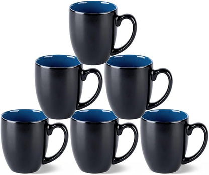 GBhome 12oz Coffee Mugs Set of 6, Large Ceramic Coffee Mugs for Man, Woman, Dad, Mom, Modern Coffee Mugs Set with handle for Tea/Latte/Cappuccino/Milk/Cocoa. Dishwasher&Microwave Safe,Blue
