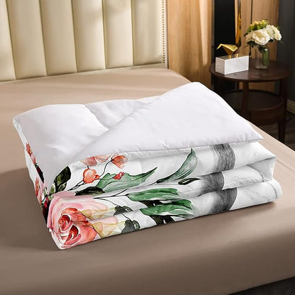 Erosebridal Highland Cow Flower Comforter Set Twin Size Bull Cattle Bedding Set Western Funny Animal Bedding Set Wildlife Farmhouse Cow Quilt Set Rose Grey Marble Comforter Set
