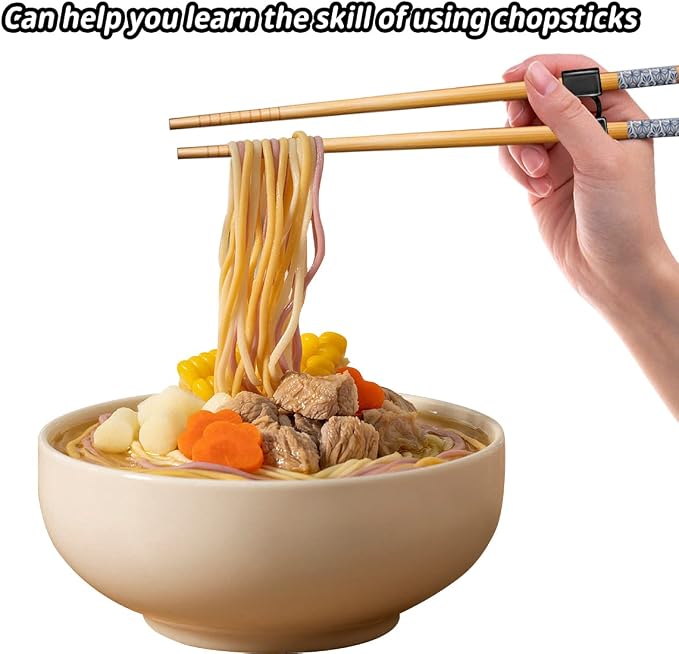 LYART 5 Pairs Reusable Training Chopsticks Beginners for Kids Adults Learners, Japanese Wooden Chopsticks Trainers Set, Dishwasher Safe, L8.86Inch (5.Simplicity print)