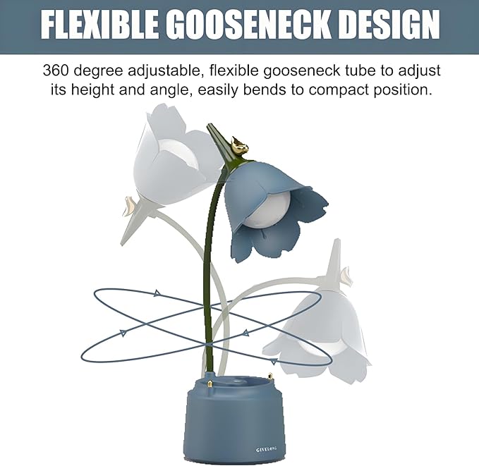Cute LED Desk Lamp Kawaii Desk Accessories, Flower Bird Table lamp USB Rechargeable, 3 Color Modes, Stepless Dimming, Touch-Sensitive Switch Kawaii Room Decor Lamp, Eye Caring Reading Lamp (Blue)