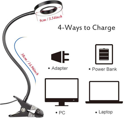 7W Clip on Light, LED Clip On Lamp, USB Reading Book Light, Bed Lamp,Desk lamp, Warm Light and White Light