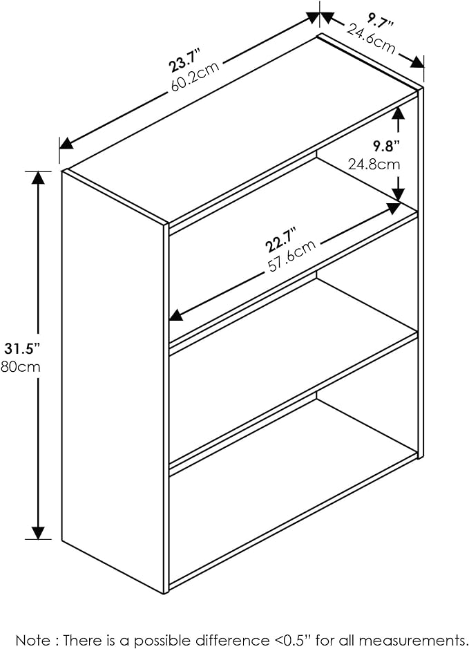 Furinno Pasir 3-Tier Open Shelf Bookcase, Dark Espresso