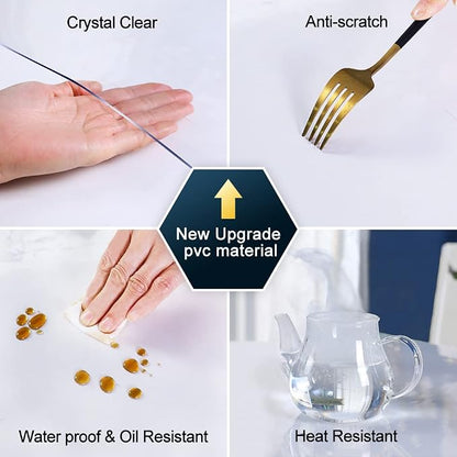 54x108 In Clear Plastic Dining Tabletop Protector Desk Pad Mat Wooden Furniture Coffee Glass End Side Bar Dinner Banquet Activity Tablecloth Top Protection Countertop Cover Waterproof PVC Vinyl Rolled