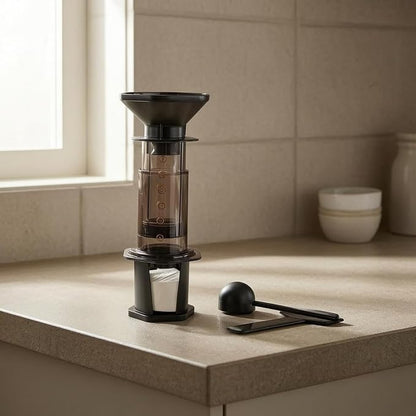 Maker Manual Coffee Brewer Design Transparent Chamber Flat Stand Visual Number Steps Suitable for Domestic Use Home Countertop, Transparent