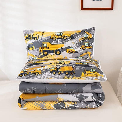 Feelyou Boys Construction Bedding Set King Size Comforter for Boys Kids Tractor Comforter Set Toddler Construction Decorations Car Bed for Boys Cartoon Excavator Trucks Quilt Set with 2 Pillow Cases
