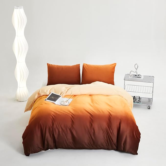 Wellboo Orange Gradient Comforter Sets Queen Yellow and Orange Velvet Bedding Comforters Women Modern Plain Orange Brown Flannel Quilts Farmhouse Abstract Art Orange Plush Blanket Winter Fuzzy Bed