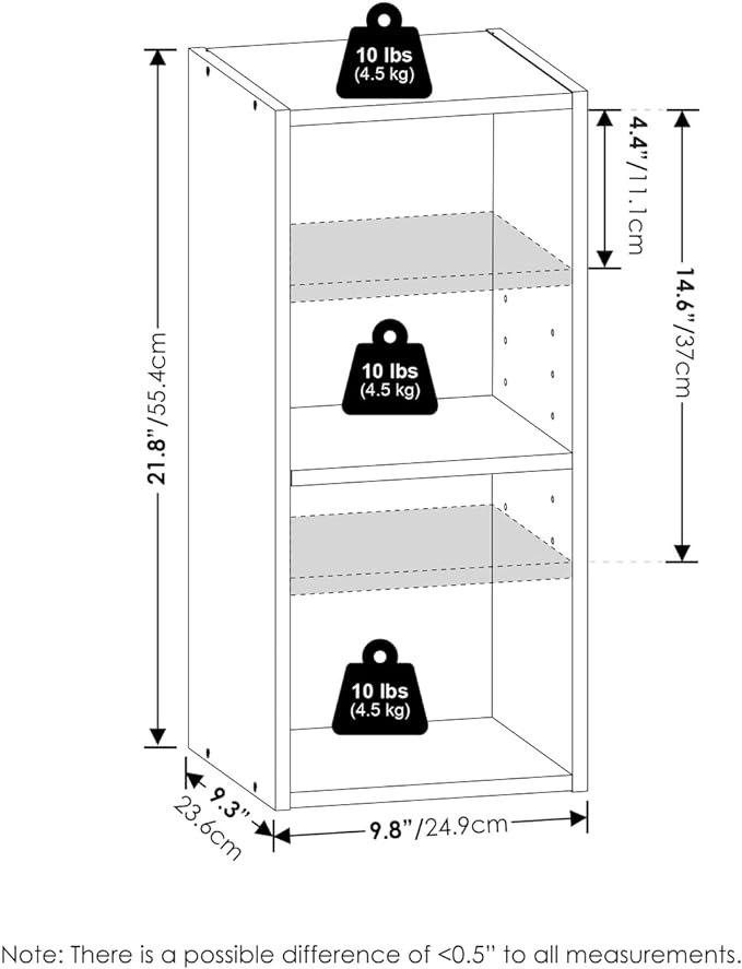 Furinno Fulda 2-Tier Space Saving Storage Shelf Bookcase, 10-Inch Width, Blackwood