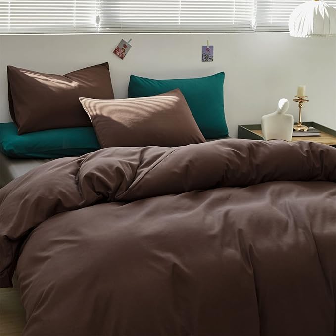 Brown 3Pcs Bedding Set (Twin) - Chestnut Brown Comforter, Solid Pattern, All Season, Cotton Surface, Lightweight, Fade-Resistant, Machine Washable