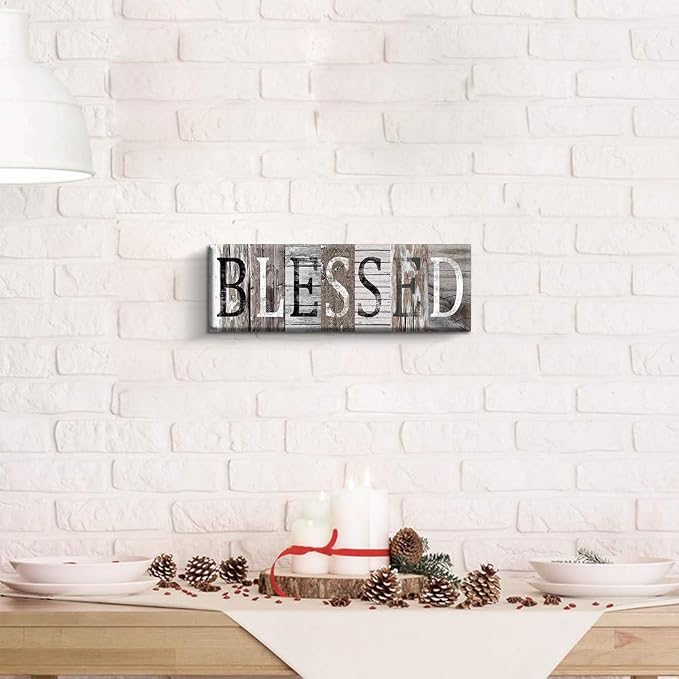 Pinetree Art Blessed Sign Canvas Wall Art Decor Inspirational Motto Canvas Prints (With Solid Wood Inner Frame) (Blessed, 6 x 17 inch)