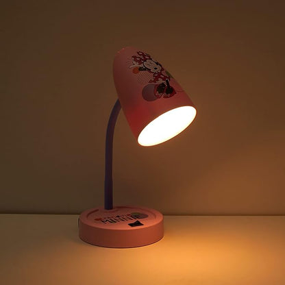 Idea Nuova Disney Minnie Mouse Switch Operated LED Task Table and Desk Lamp with Charging Outlet