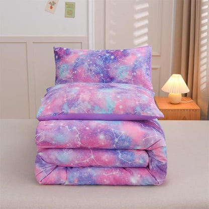 Holawakaka Tie Dye Constellation Print Ombre Comforter Set Queen Size Girls Boys Gradient Galaxy Bedding Sets(Purple, Queen)