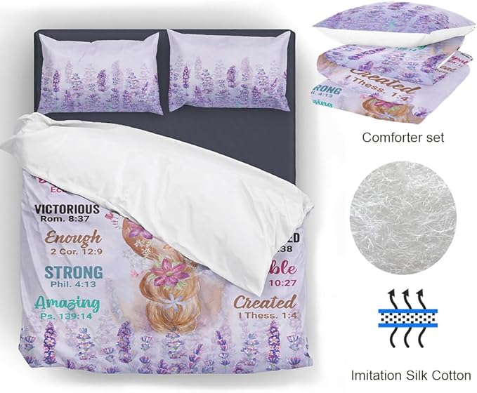 Girls Purple Comforter Sets Twin Size for Girls, Pretty Blonde Girls Love Purple Floral Quilt Bedding Sets for girls Bed in A Bag Comforter Set with 2 Pillowcases