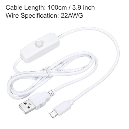 MECCANIXITY USB Cable with 501 ON/Off Switch, USB Male to Micro USB Male Power Cable 100cm for Digital Equipment LED Desk Lamp LED Strip White