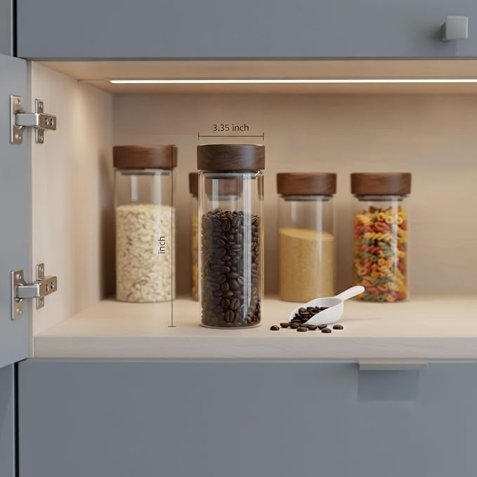Home Organizers Glass Canister with Acacia Wood Lid, Borosilicate Jar for Coffee Tea Sugar Dry Goods Pantry Storage