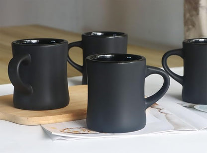 harebe Retro Coffee Mugs Set of 4, 10 OZ Heavy Classic Ceramic Diner Cups Set with Handle for Coffee, Tea, Cocoa, Milk, Latte（Black）