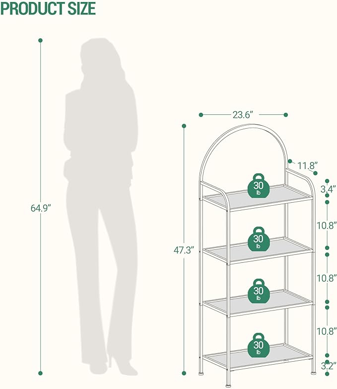 Bookcase Bookshelf, Tempered Glass Bookshelves, Slim Shelving Unit for Bedroom, Bathroom, Home Office, Steel Frame, 4 Tier Gold BC21499G