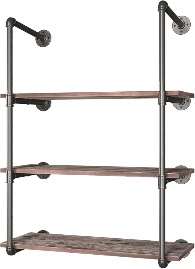 Yuanshikj (42" Tall Industrial Pipe with 31" Solid Wood Shelf/Shevles/Shelving Bookshelf/Bookcase Metal Iron DIY Display Wall Mounted for Living/Bed/Office Room Decor Storage