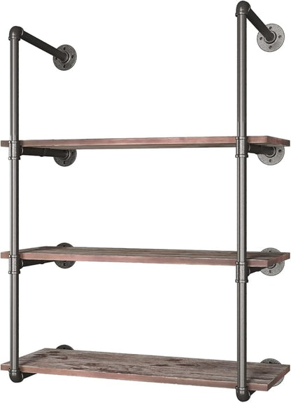 Yuanshikj (42" Tall Industrial Pipe with 31" Solid Wood Shelf/Shevles/Shelving Bookshelf/Bookcase Metal Iron DIY Display Wall Mounted for Living/Bed/Office Room Decor Storage