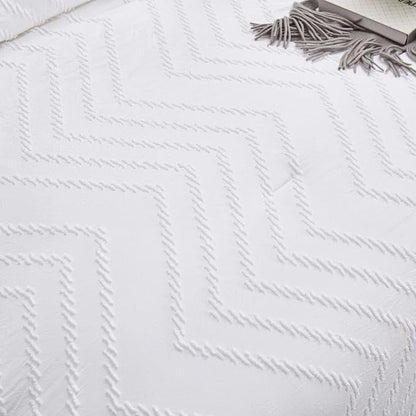 Wellboo White Tufted Jacquard Boho Comforter Set Queen Size White Bedding Set Shabby Chic All Season Bed Quilt Women Men White Farmhouse Embroidery Blanket Soft Adult Broken Line Wave Geometry Bed