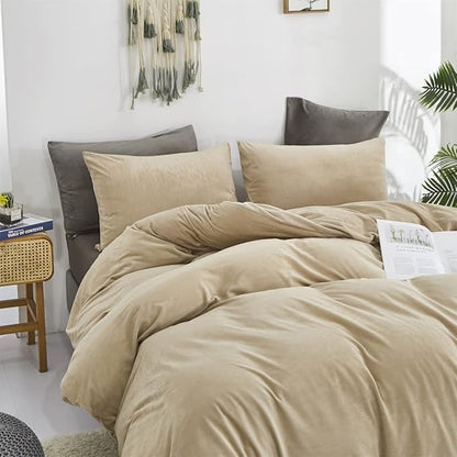 Wellboo Beige Velvet Comforter Sets Queen Solid Cream Coffee Fluffy Bedding Comforters Luxury Champagne Flannel Quilts Women Men Light Taupe Fuzzy Blankets Modern Minimalist Khaki Tan Sherpa Plush Bed