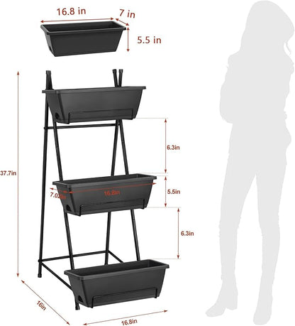 3 Tier Vertical Garden Planter Small Raised Garden Bed Freestanding Plastic Raised Planter Boxes Herb Planter Stand with Removable Tray for Indoor Outdoor Herbs Flowers Vegetables Plants Grey