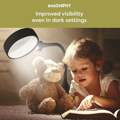 8X Desk Magnifying Light - Magnifying Glass for Reading and Crafts with 6 LEDs (No Glare, No Flickering) - Magnifying Lamp with Light and Stand, 2 Brightness Settings - Ideal for Seniors