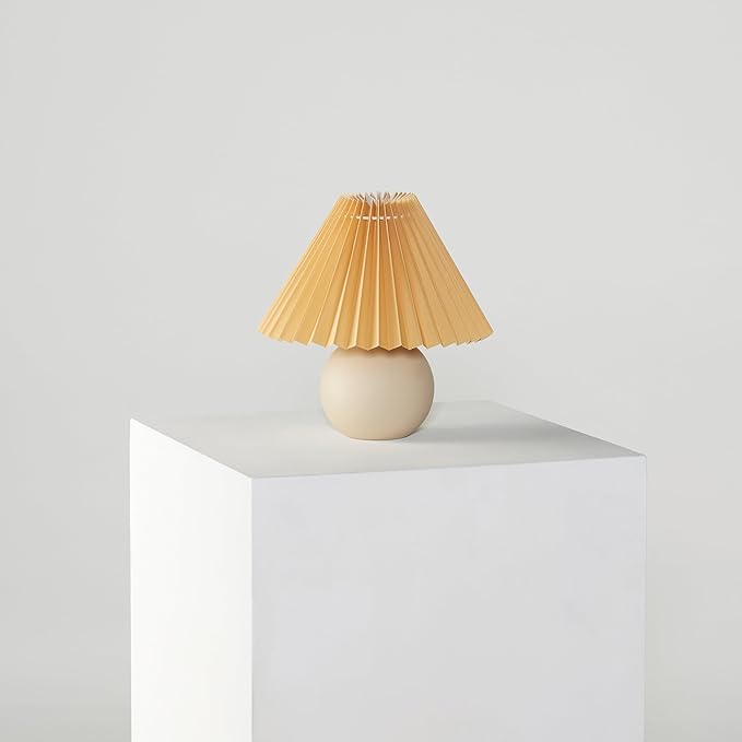 Brightech Serena LED Table Lamp - Modern Ceramic Lamp with Pleated Shade for Bedside, Nightstand, Desk - Cozy Night Light with Soft White Light for Living Room, Bedroom