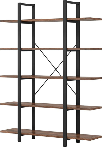 Tribesigns 5-Tier Bookshelf, Vintage Industrial Style Bookcase 72 H x 12 W x 47L Inches, Retro Brown
