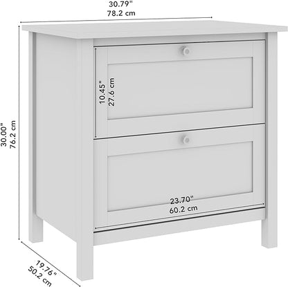 Bush Furniture Mayfield 2 Drawer Lateral File Cabinet in Pure White and Shiplap Gray