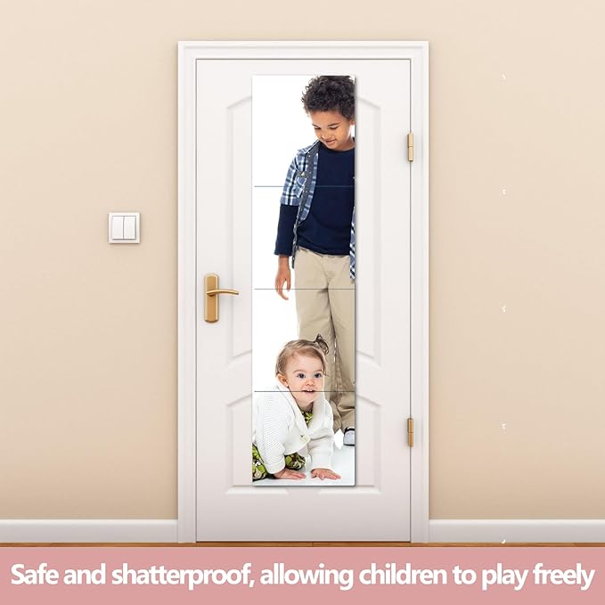 Unbreakable Full Length Wall Mirror,Mirrors for Bedroom,Over The Door Mirror,4 Pcs 12"x12",Shatterproof Plexiglass Acrylic,Long Closet,Workout for Home Gym Body Mirrors for Bedroom