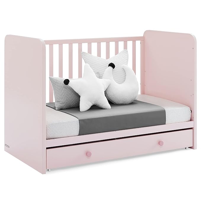 Delta Children babyGap Graham 4-in-1 Convertible Crib with Storage Drawer + Brannan Bear Bookcase with Bins + Brannan Bear Wall Shelf with 4 Hooks, Blush Pink/Dark Pink (Bundle)