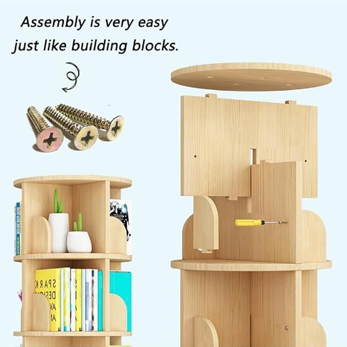 Gdrasuya10 3 Tier Rotating Bookshelf with Legs, Revolving Bookcase Standing Small Bookshelf Storage Wood Bookcase 360 Display Book Shelf Easy Assemble for Bedroom Study Room