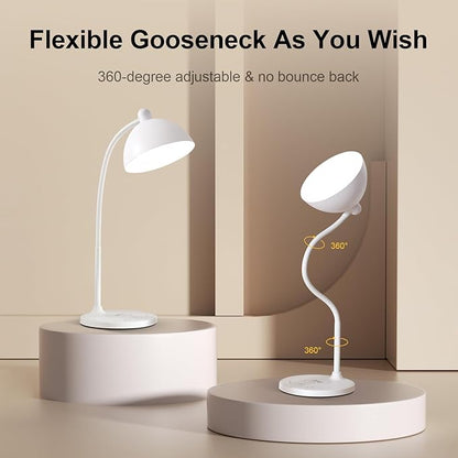 BOHON Desk Lamp, LED Desk Lamp with USB Charging Port, Wireless Charger Desk Light for Home Office, 5 Colors 6 Levels Brightness, Touch Table Lamp for Bedroom Bedside College Dorm Reading, White