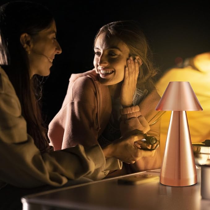 Portable Metal Desk Lamp, Cordless Metal LED Table Lamp,3 Color Touch Control Rechargeable Lamp,3-Levels Brightness Room Decor Desk Lamp,Bedside Lamp,Dining Room Lamp (Rose Gold)