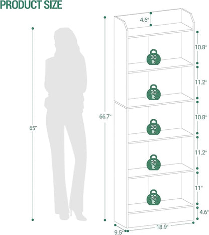 6-Tier Bookshelf, 66.7 Inches Floor Standing Bookcase, Display Storage Shelf, Corner Shelf, Home Decor Furniture for Home Office, Living Room, Bedroom, Black 02904XBC
