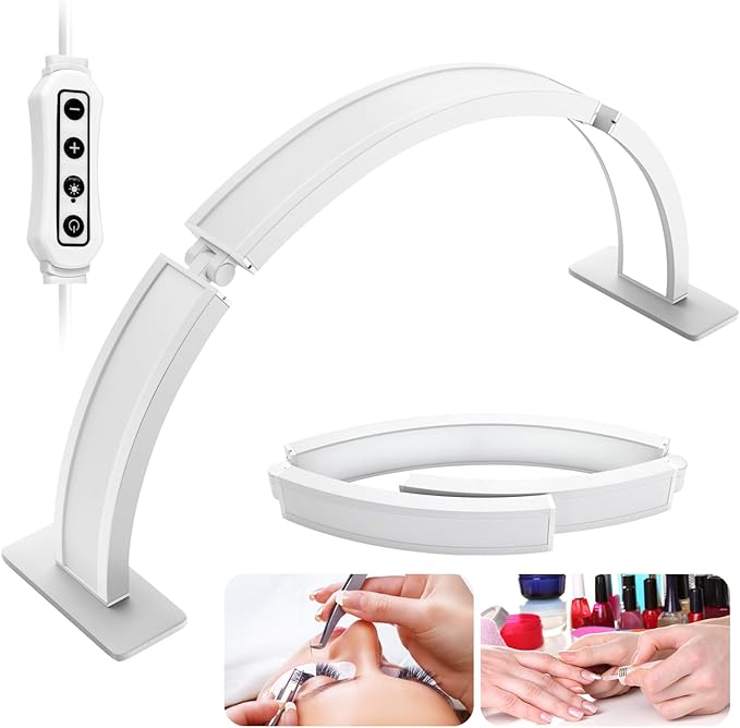 Foldable Half Moon Nail Desk Lamp 29.5Inch, Stepless Dimming Brightness 3360 Lumen Led Light for Nails, Manicure Desk Light for Lash Tech, Cosmetic, Tattoo, Eyebrows, White