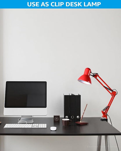 TORCHSTAR Metal Swing Arm Architect Desk Lamp with Clamp, Adjustable Gooseneck Table Lamp, Clip Desk Lights for Home Office, Work, Study, Reading, E26 Base, Multi-Joint, Red