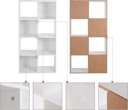 PACHIRA E-Commerce US Storage Cabinet 8-Cube, White Bookcase with Wooden Frame, Open Closet Standing Nursery Book Shelving Organizer Fits 11 Inch Storage Bin