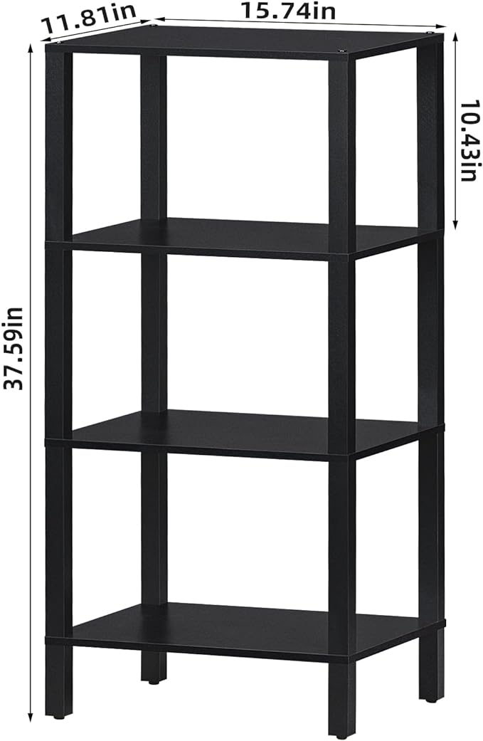 4 Tier Tall Wooden Bookshelf with Storage, Narrow Bookcase for Small Space, Small Book Shelf for Living Room, Office, Bedroom, Kitchen, Industrial, Black