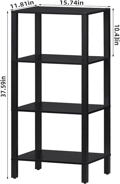 4 Tier Tall Wooden Bookshelf with Storage, Narrow Bookcase for Small Space, Small Book Shelf for Living Room, Office, Bedroom, Kitchen, Industrial, Black