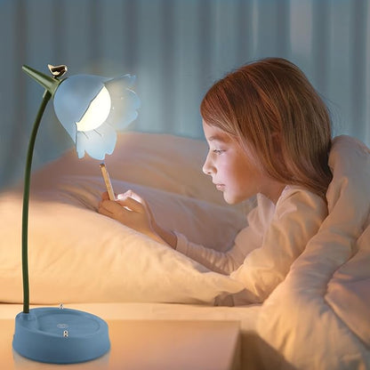 Himmel Flower Desk Lamp, Dimmable LED Kid Desk Lamp with 3 Colour Temperatures,Cordless Rechargeable Desk Lamp with Touch Sensor and Flexible Arm, USB Bedside Lamp for Reading, Learning