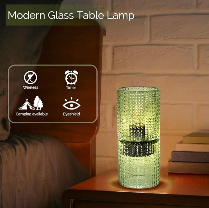 Battery Operated Lamp with Timer, Glass Cordless Lamps Beside Table Light,Small Lamp with for Home Decorative Living Corner Bedroom