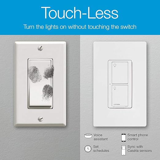 Lutron Caseta Original Smart Switch with Wallplate (Lutron Smart Hub Required), for LED Lights and Fans, 5 Amp, Single-Pole/3Way, Neutral Required, PDW-5ANS-WH-A, White