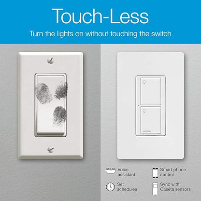 Lutron Caseta Original Smart Switch with Wallplate (Lutron Smart Hub Required), for LED Lights and Fans, 5 Amp, Single-Pole/3Way, Neutral Required, PDW-5ANS-WH-A, White